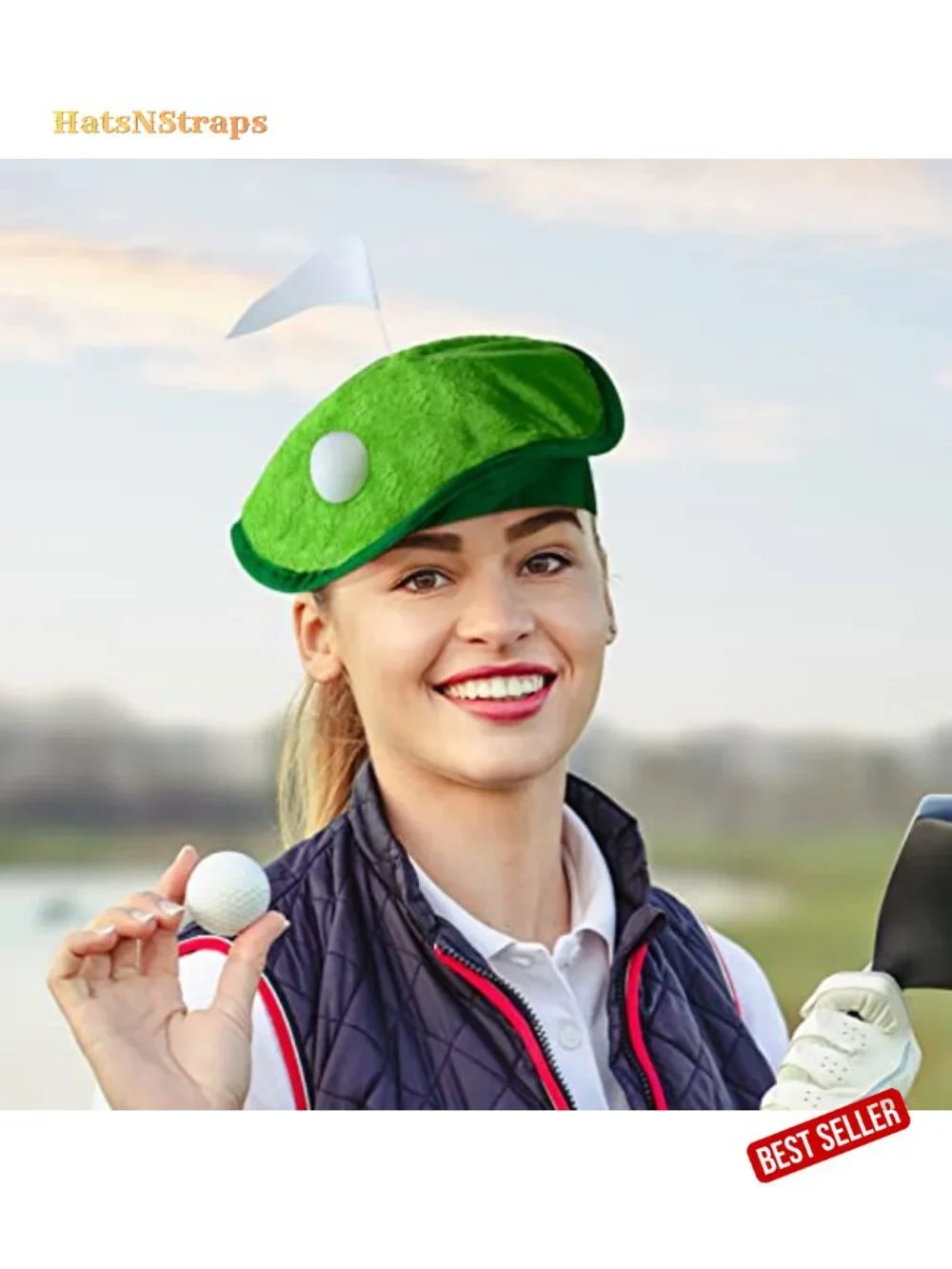 Funny Golf Hat with Ball & Flag Party Costume Accessories Unisex Beret Novelty